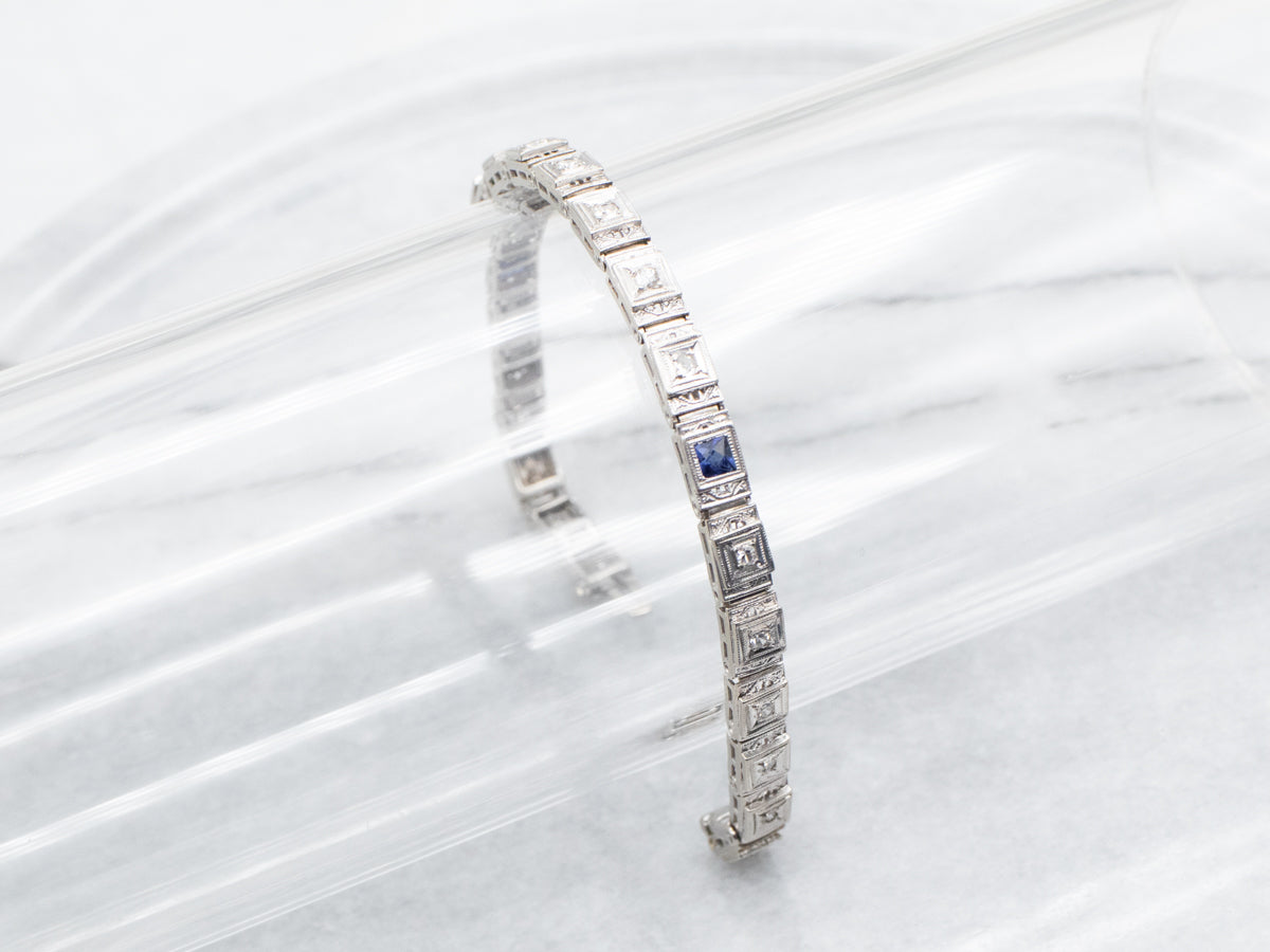 Antique Art Deco Diamond and Synthetic Sapphire Bracelet
