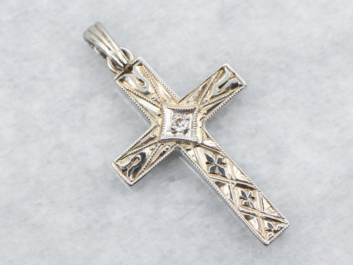 Etched Diamond Cross Pendant