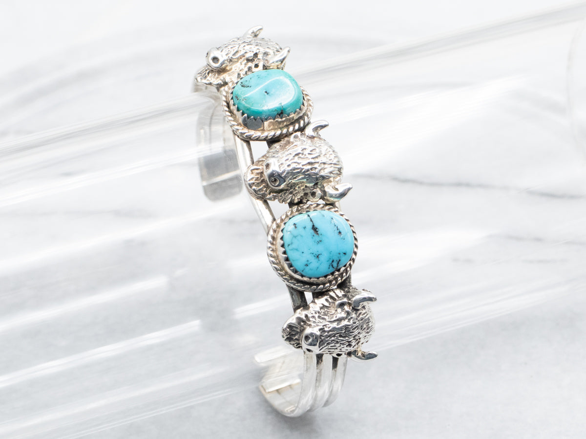 Sterling Silver Turquoise and Buffalo Head Cuff Bracelet