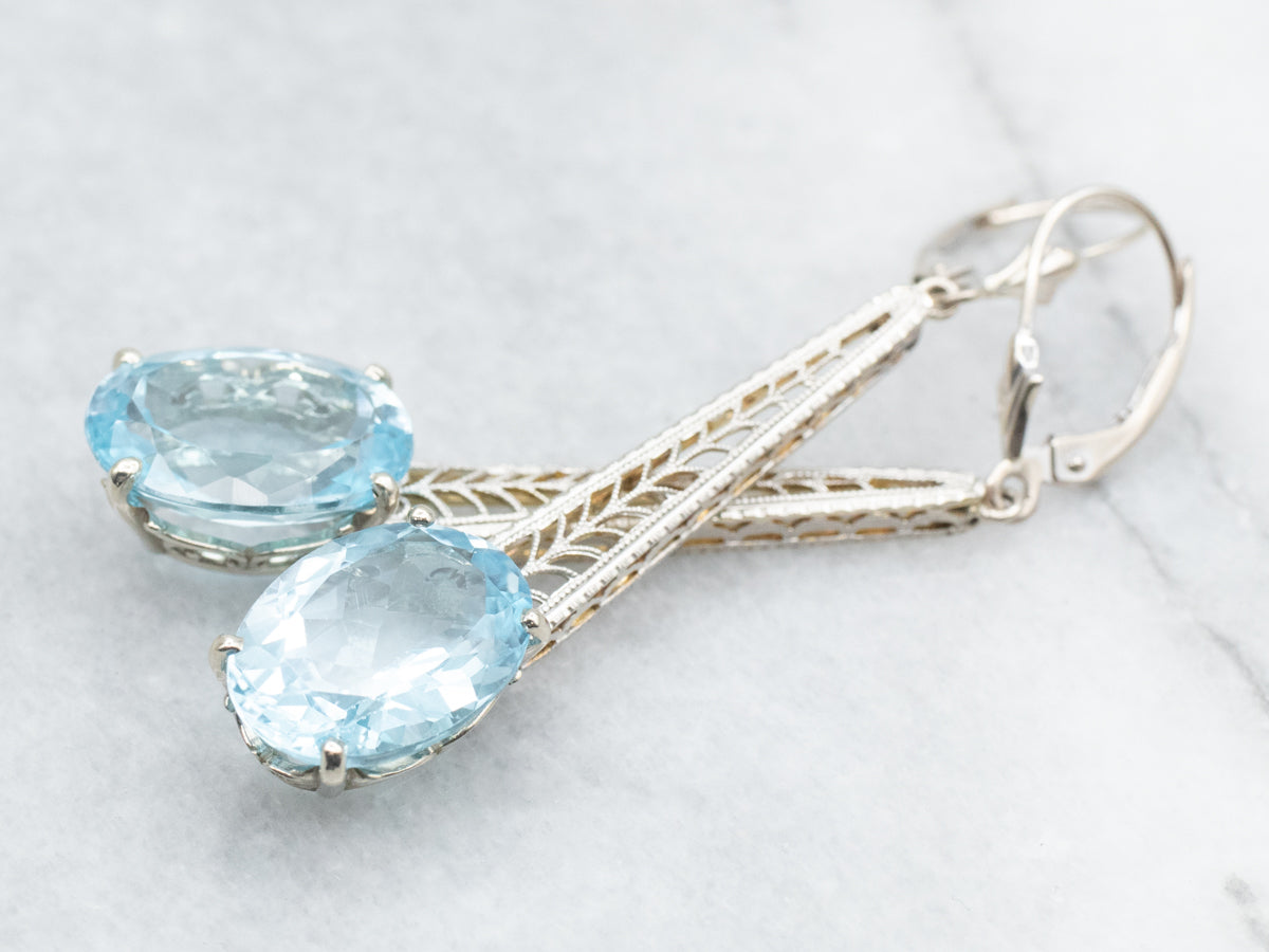 Blue Topaz Filigree Drop Earrings