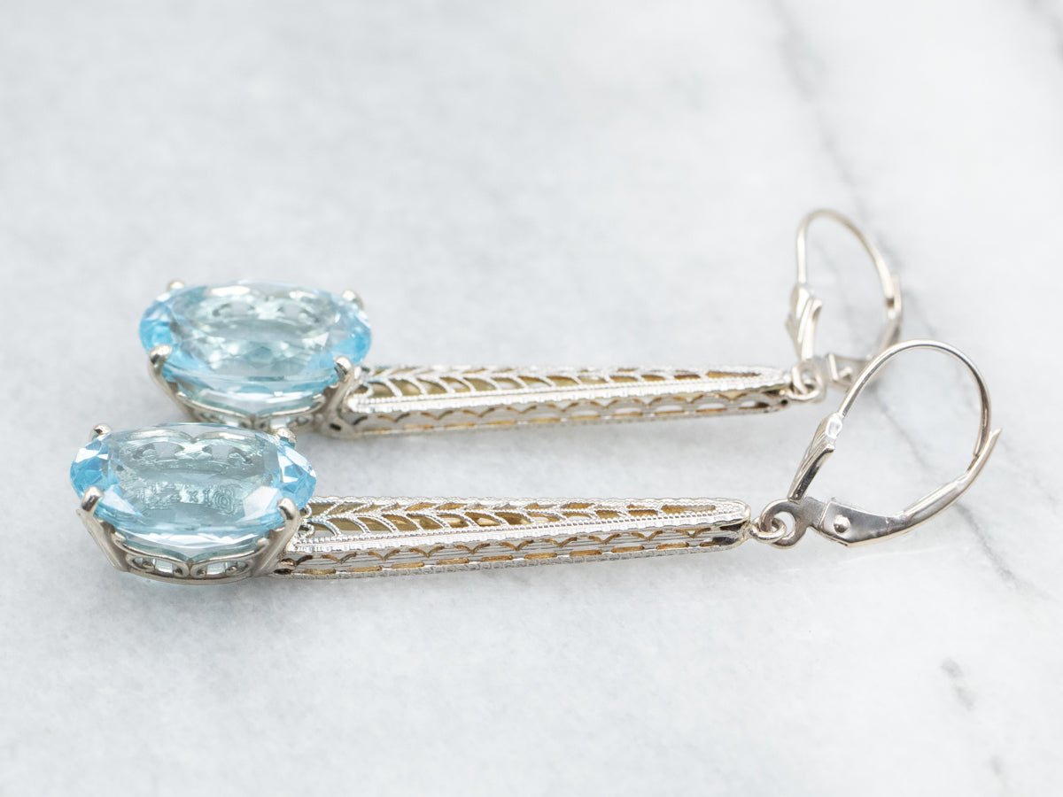 Blue Topaz Filigree Drop Earrings