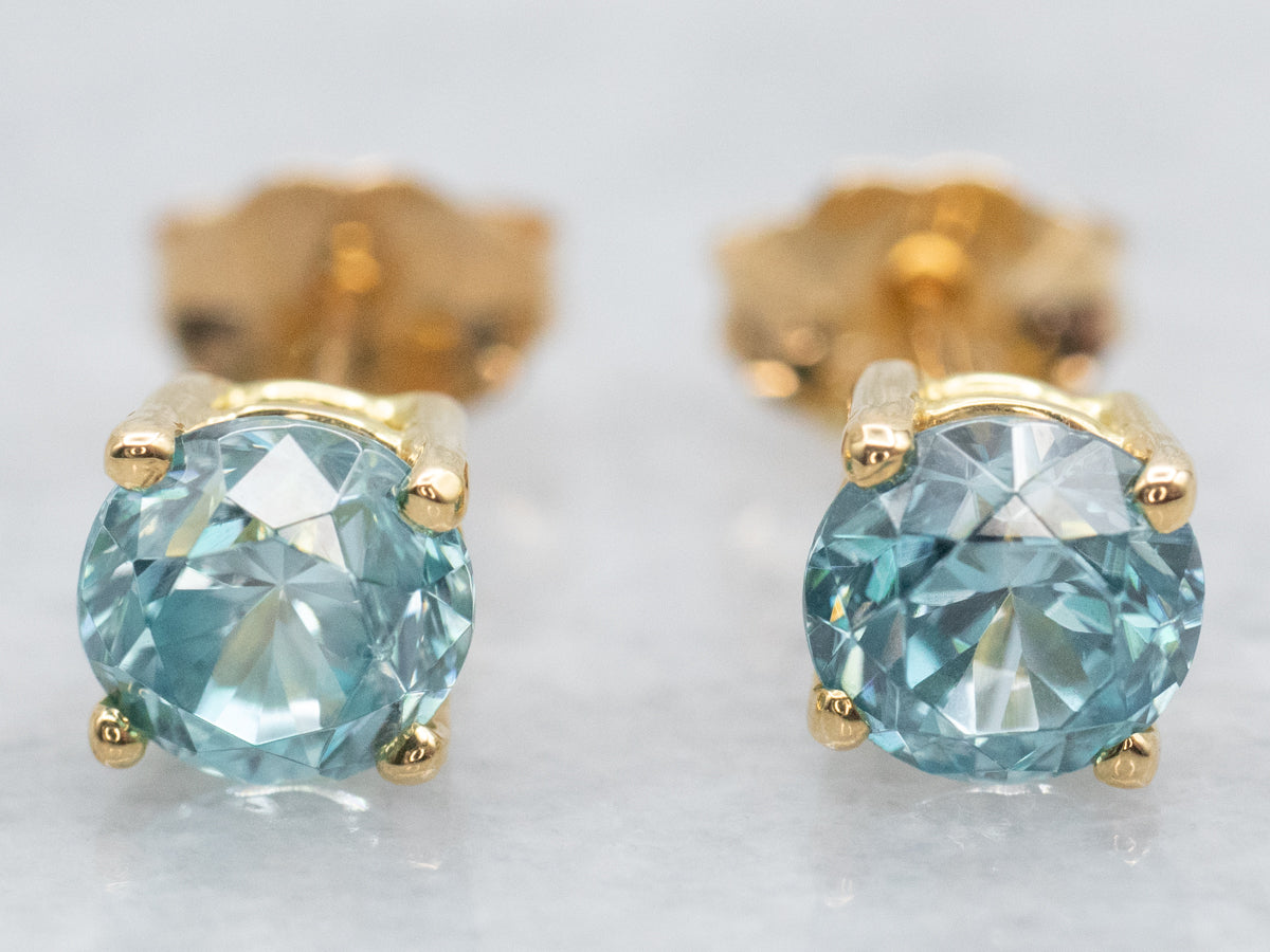 Blue Zircon Solitaire Stud Earrings