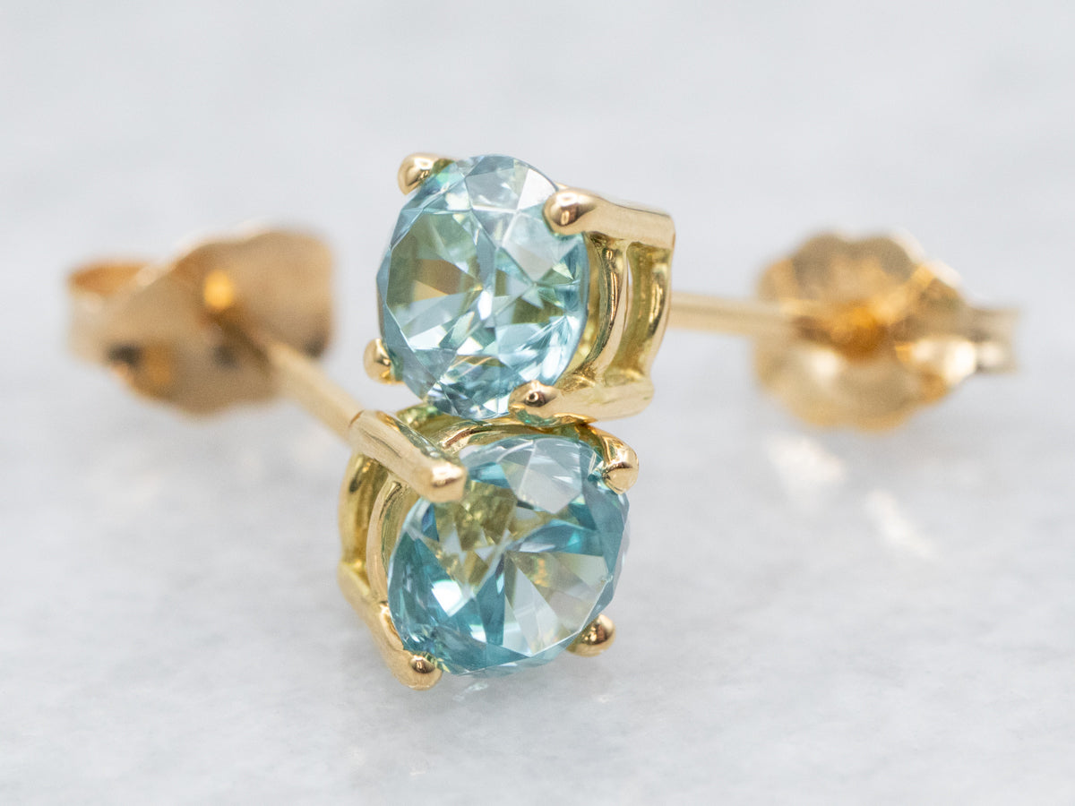 Blue Zircon Solitaire Stud Earrings