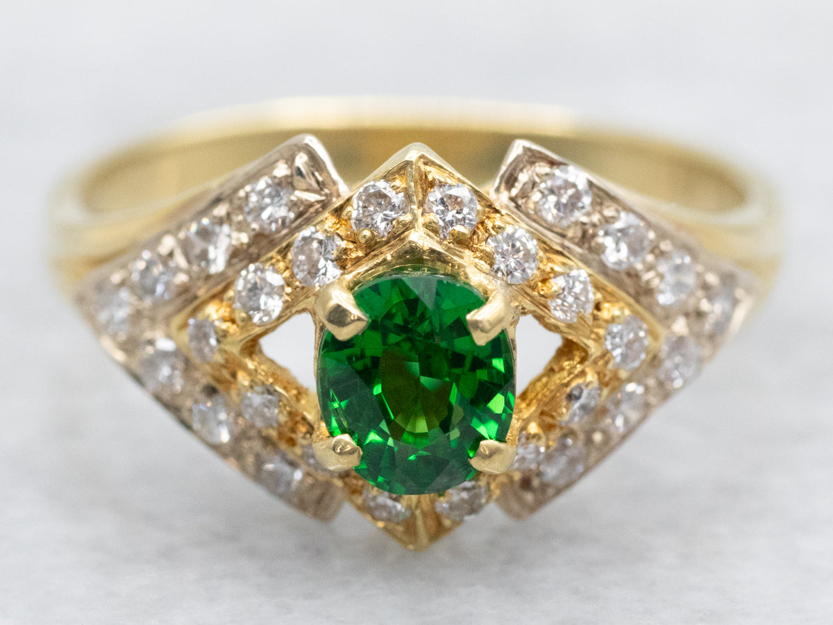 Modern Tsavorite Garnet and Diamond Ring