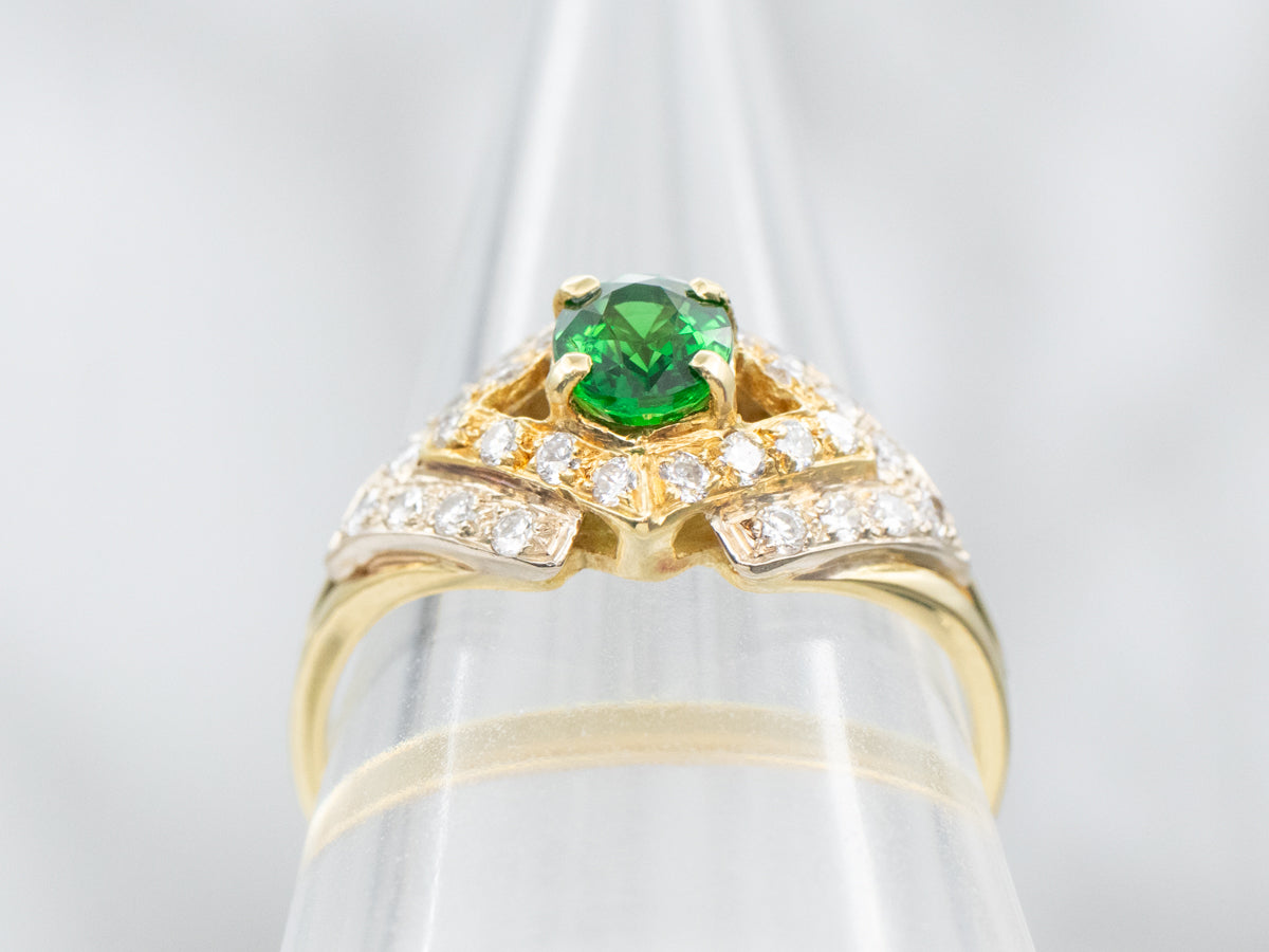 Modern Tsavorite Garnet and Diamond Ring