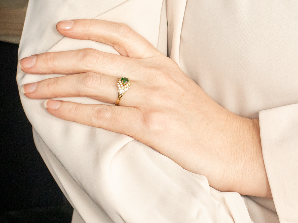 Modern Tsavorite Garnet and Diamond Ring