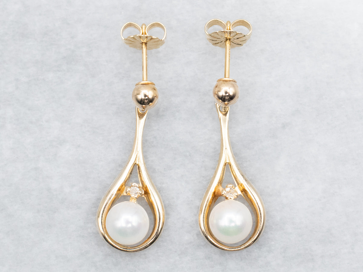 Saltwater Pearl and Diamond Drop Earrings