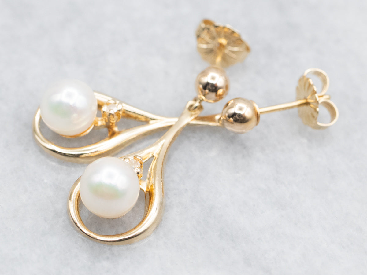 Saltwater Pearl and Diamond Drop Earrings