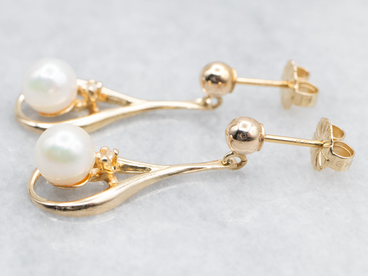 Saltwater Pearl and Diamond Drop Earrings