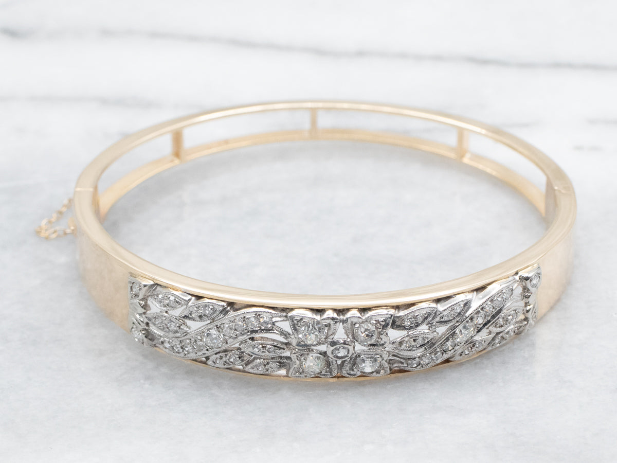 Old Mine Cut and Single Cut Diamond Hinged Bangle Bracelet