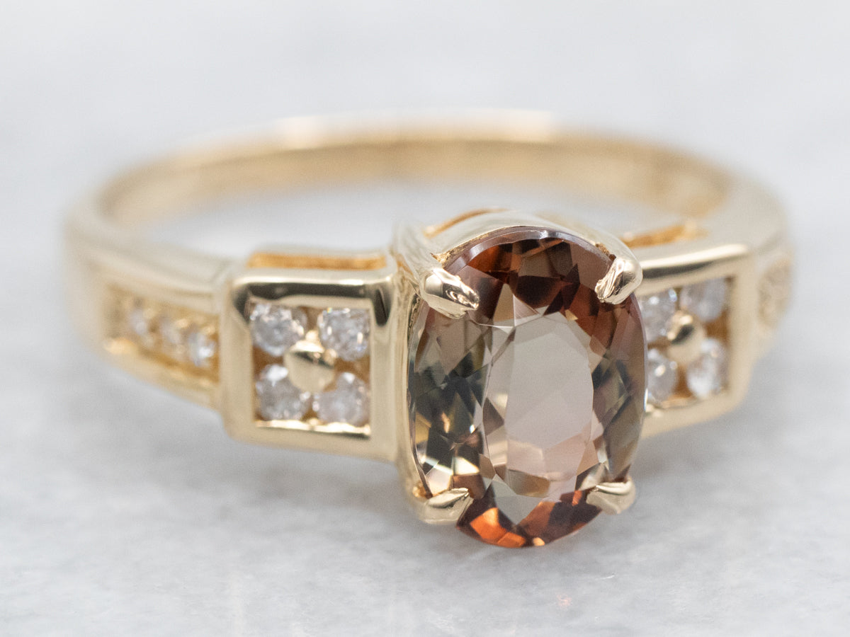 Oval Cut Andalusite and Diamond Ring