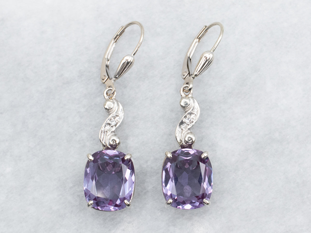 Synthetic Alexandrite and Diamond Drop Earrings