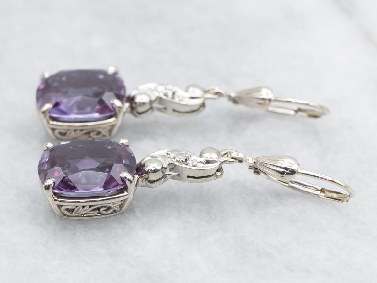 Synthetic Alexandrite and Diamond Drop Earrings