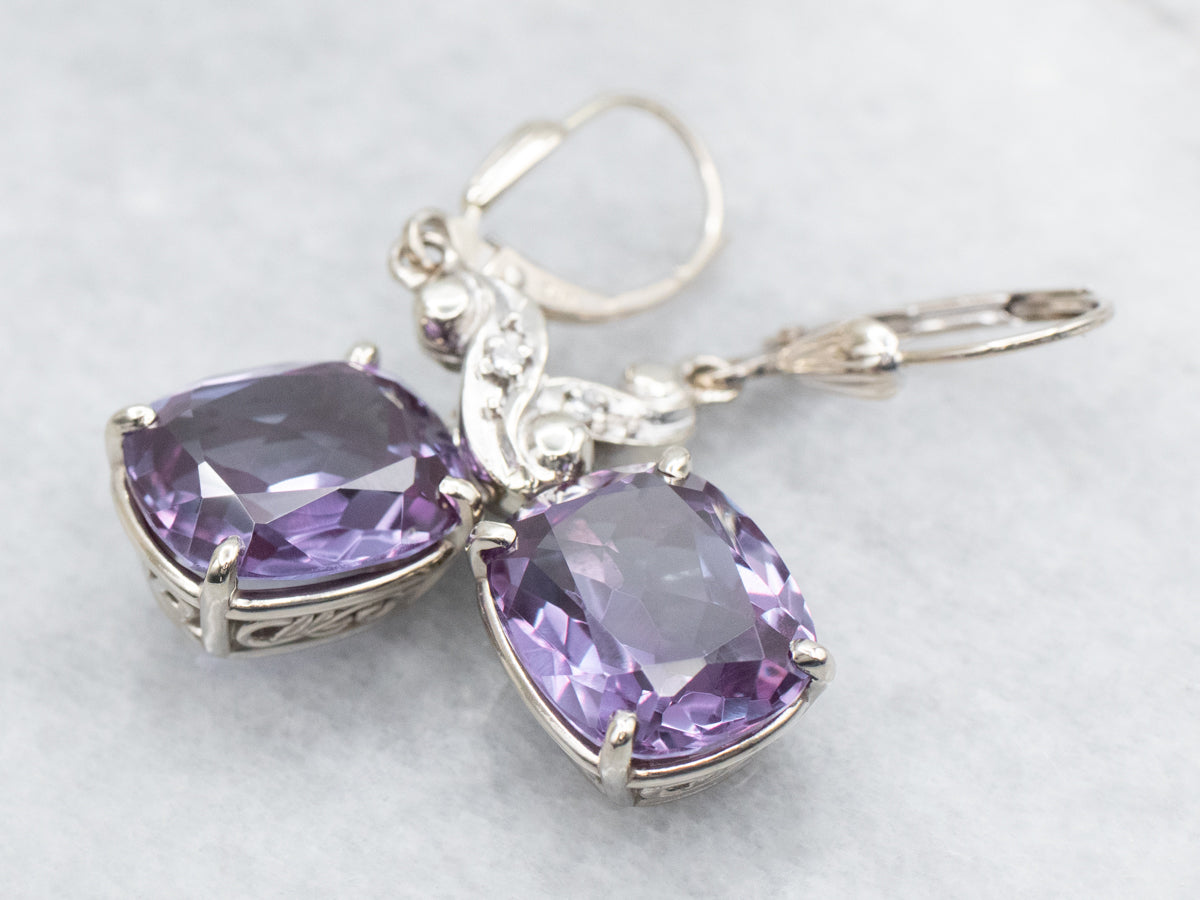 Synthetic Alexandrite and Diamond Drop Earrings