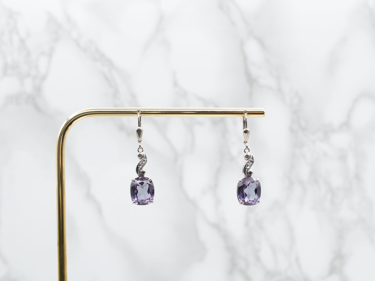 Synthetic Alexandrite and Diamond Drop Earrings