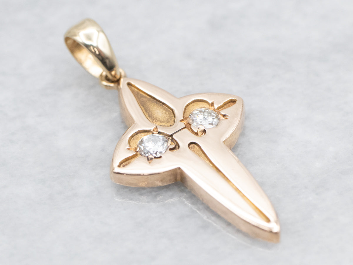 Carved Diamond Cross in Yellow Gold