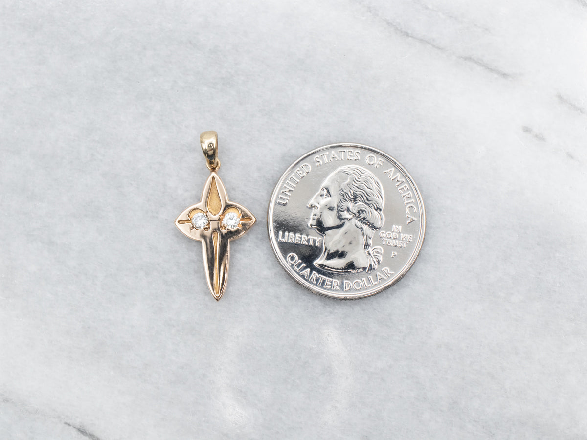 Carved Diamond Cross in Yellow Gold