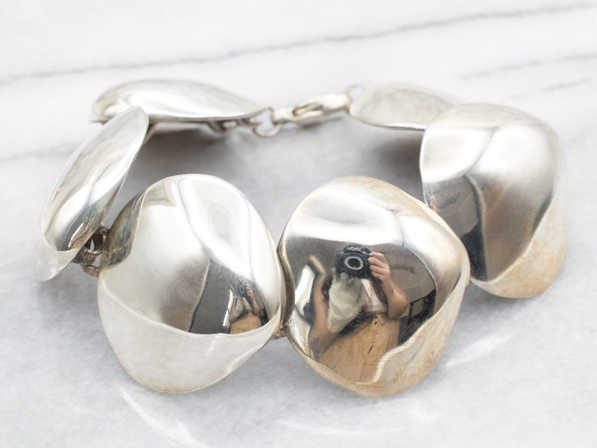 Sterling Silver Wide Modernist Shell Link Bracelet