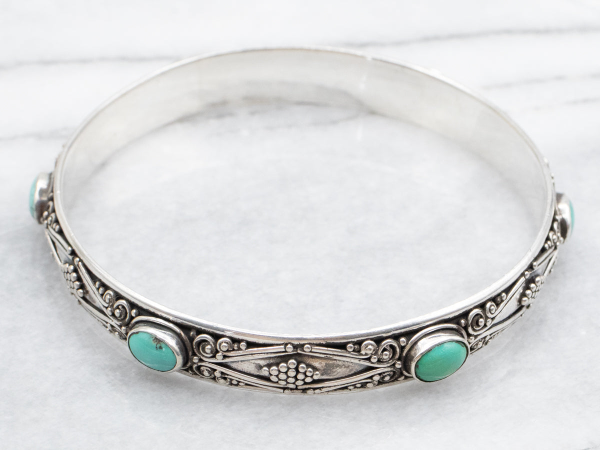 Boho Sterling Silver Turquoise Bangle Bracelet