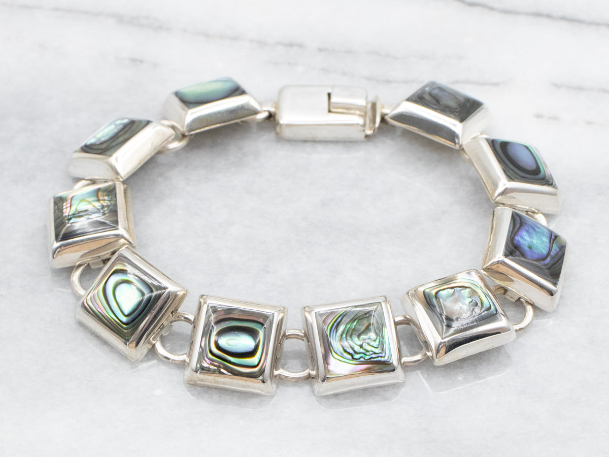 Modernist Square-Link Abalone Shell Bracelet