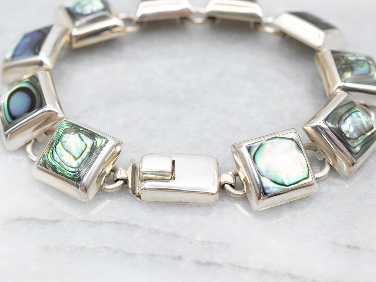 Modernist Square-Link Abalone Shell Bracelet