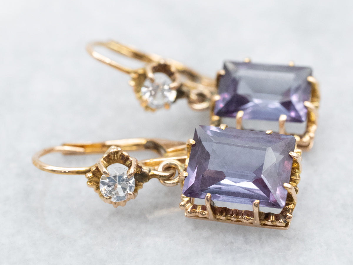 Synthetic Alexandrite and White Topaz Drop Earrings