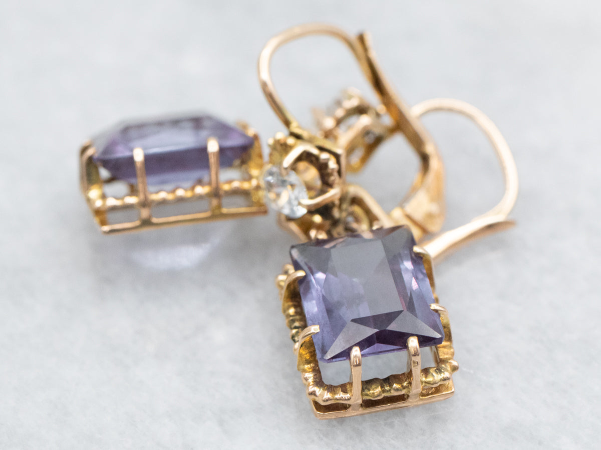 Synthetic Alexandrite and White Topaz Drop Earrings