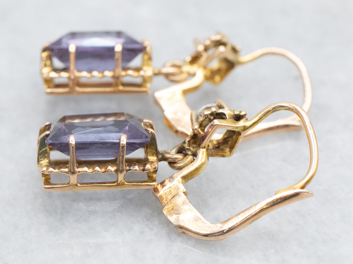 Synthetic Alexandrite and White Topaz Drop Earrings