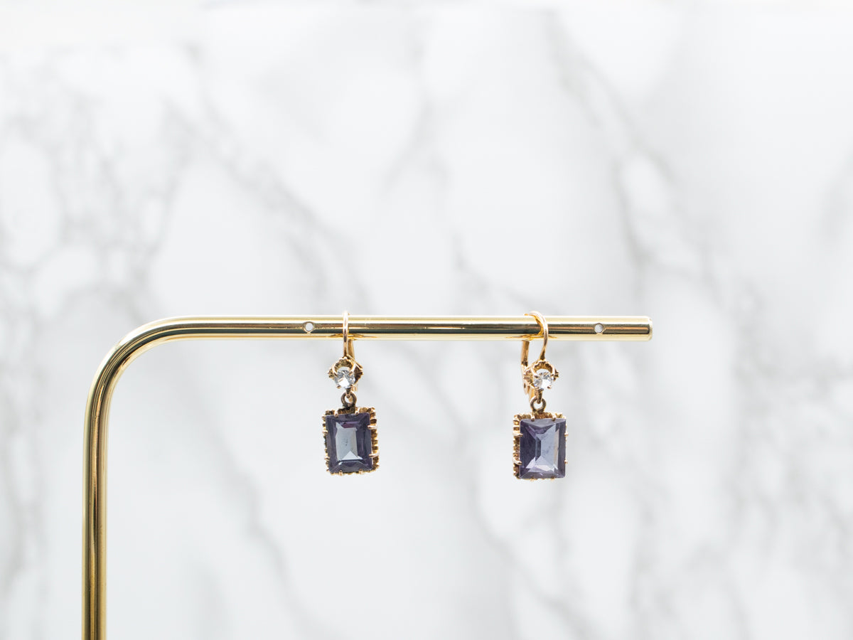 Synthetic Alexandrite and White Topaz Drop Earrings