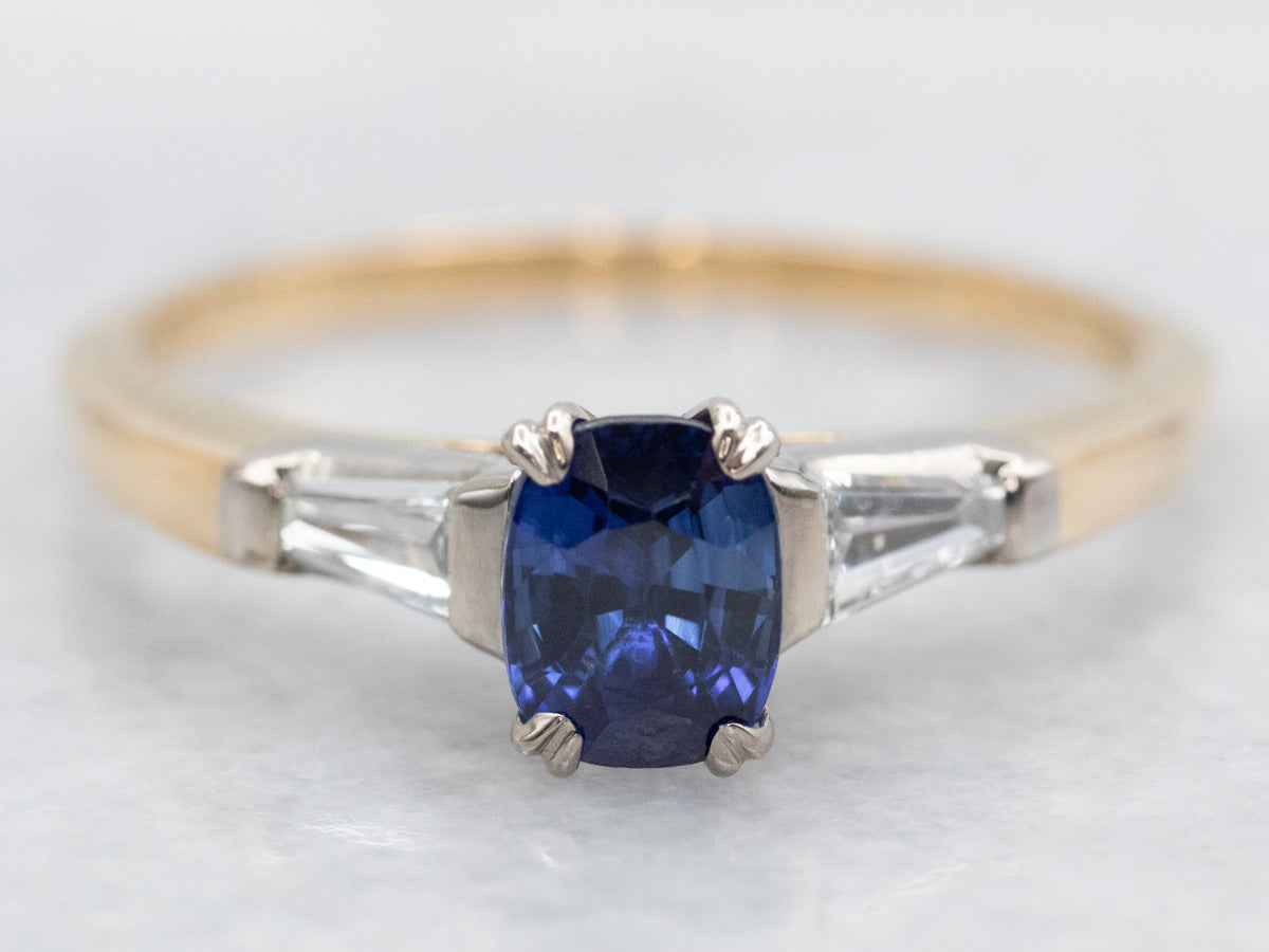 Retro Sapphire and Diamond Engagement Ring