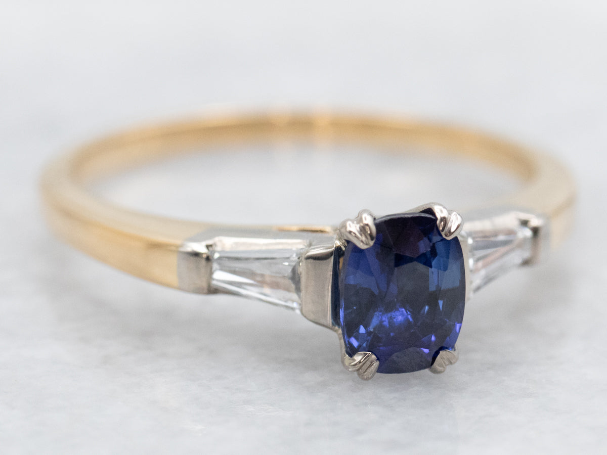 Retro Sapphire and Diamond Engagement Ring