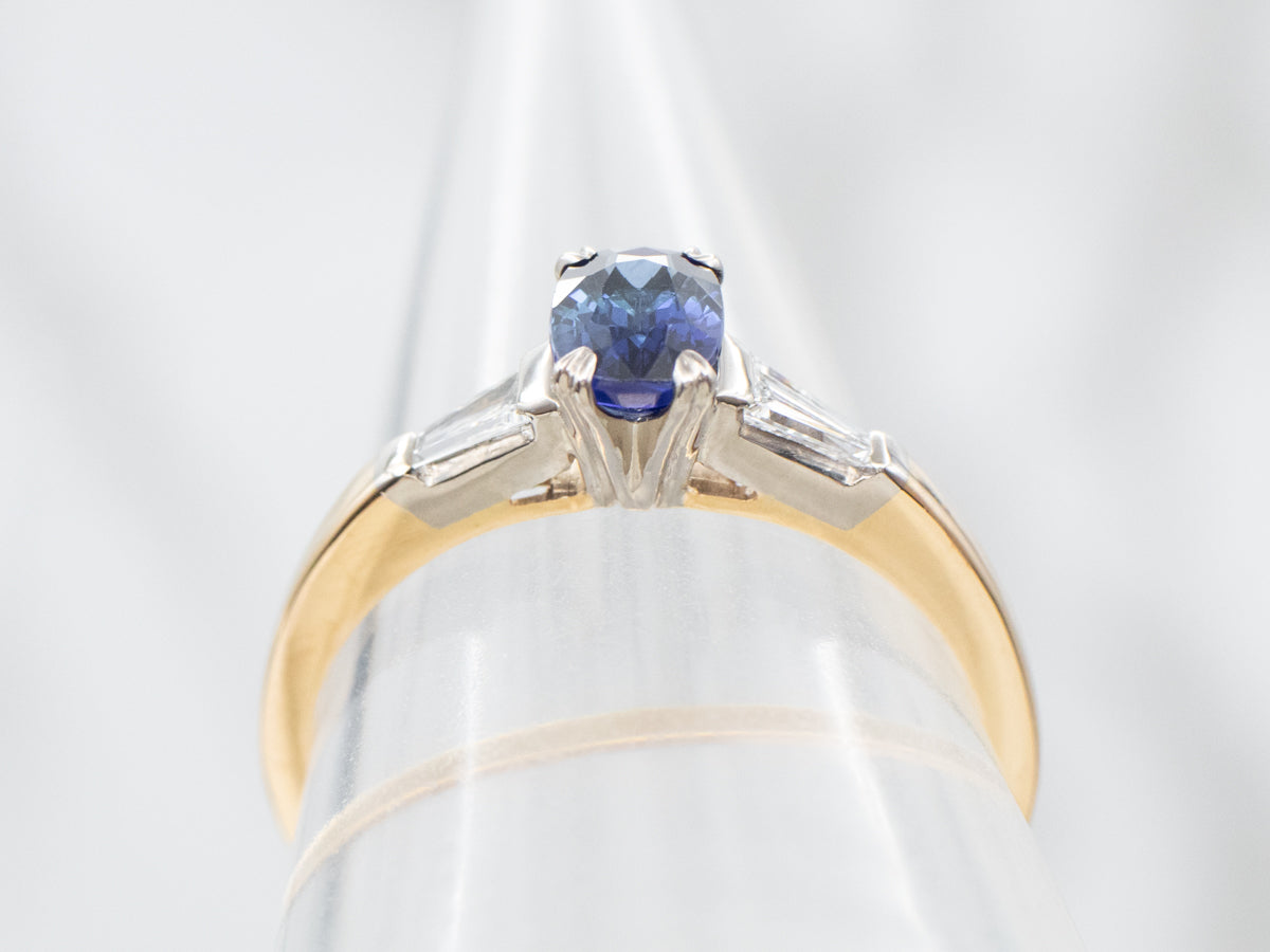 Retro Sapphire and Diamond Engagement Ring