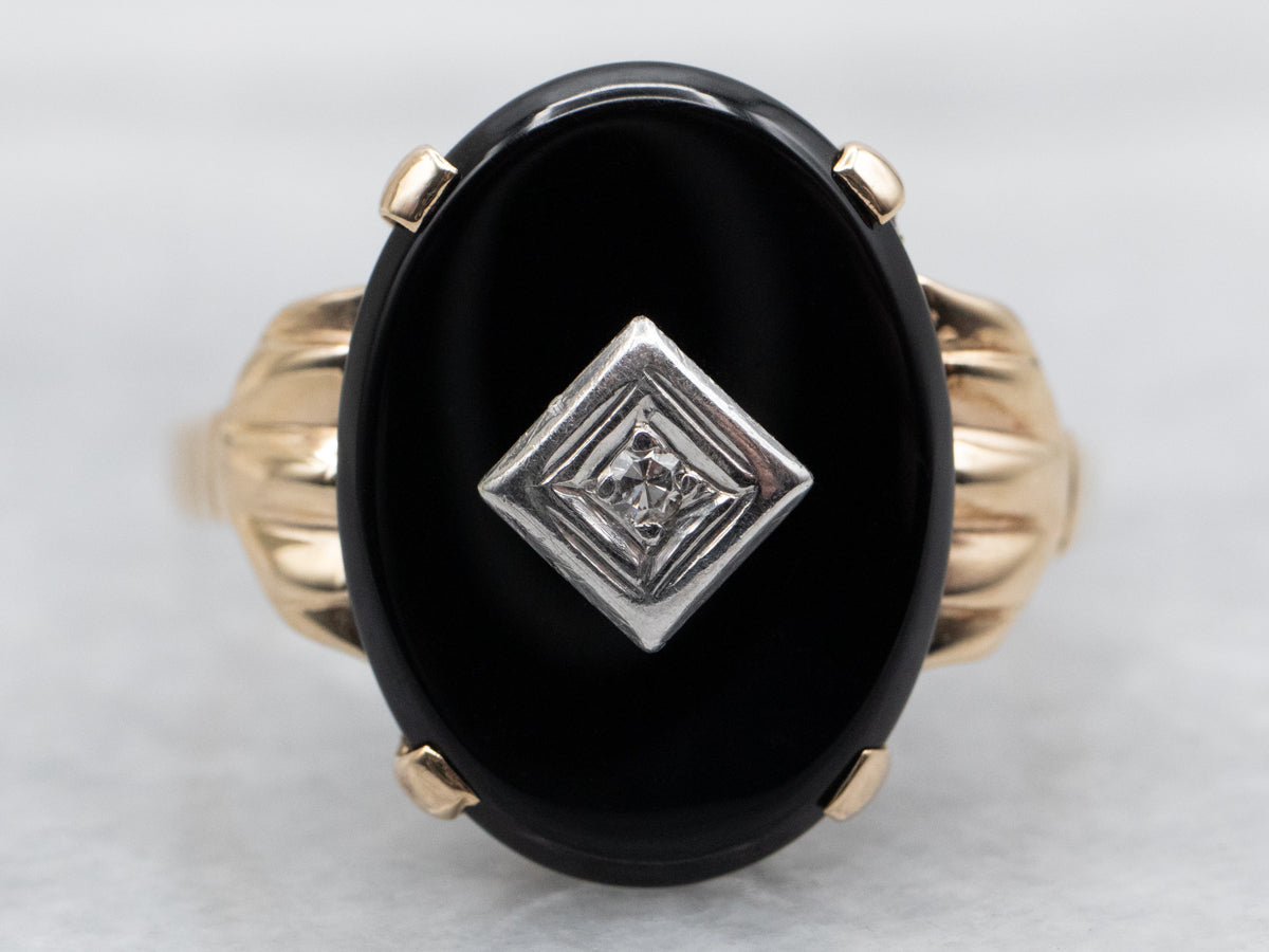 Retro Black Onyx and Diamond Ring