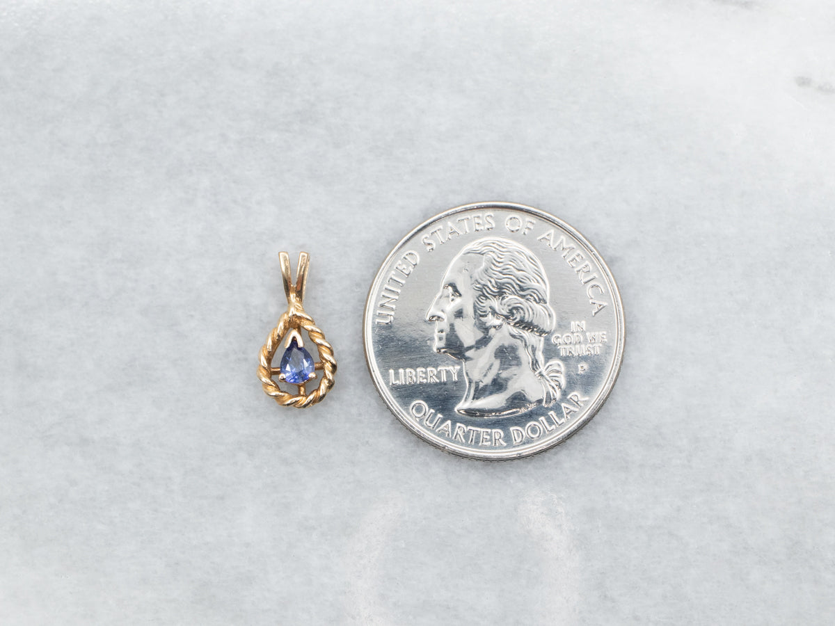 Teardrop Gold Sapphire Solitaire Pendant