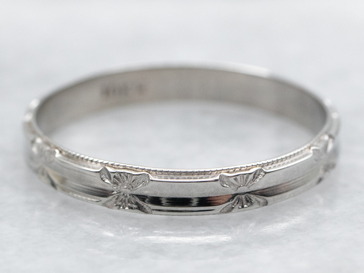 White Gold Pattern Wedding Band