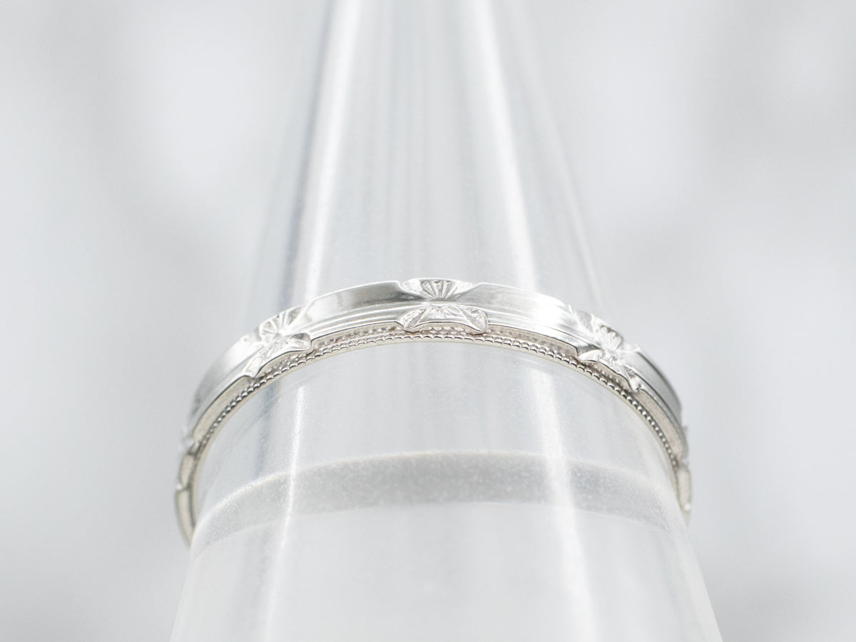 White Gold Pattern Wedding Band