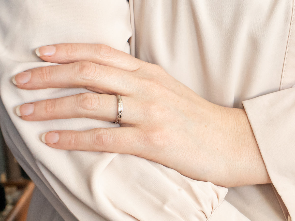 White Gold Pattern Wedding Band