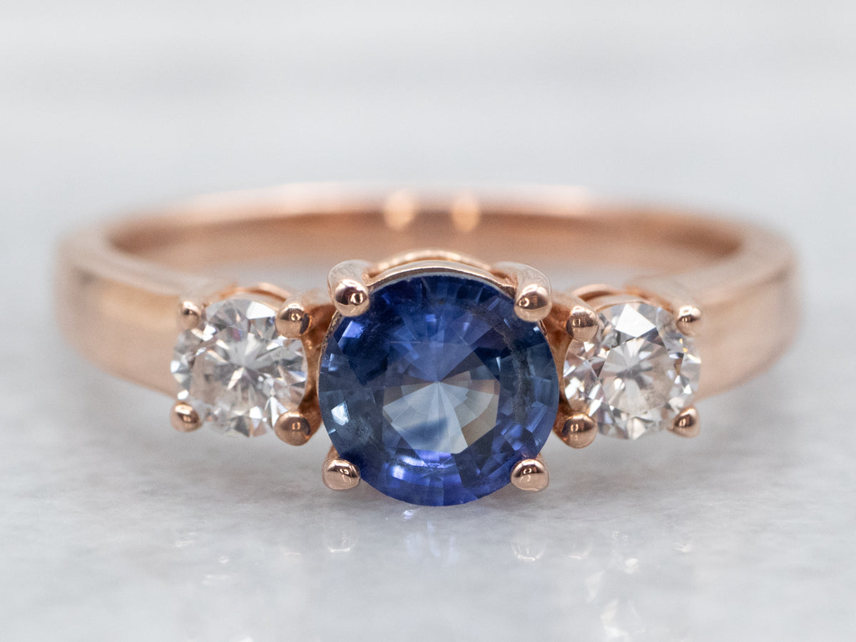 Rose Gold Sapphire and Diamond Engagement Ring