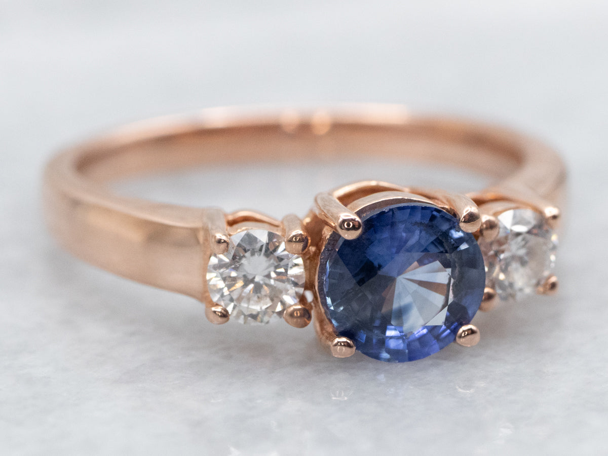 Rose Gold Sapphire and Diamond Engagement Ring