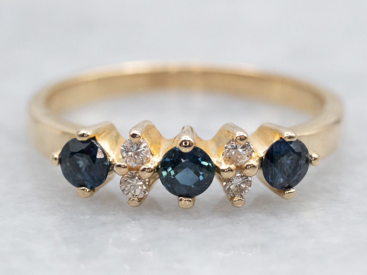 Modern Gold Sapphire and Diamond Band