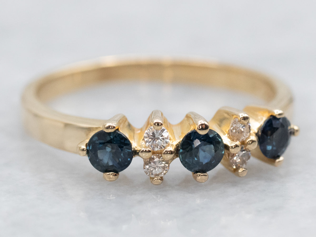 Modern Gold Sapphire and Diamond Band