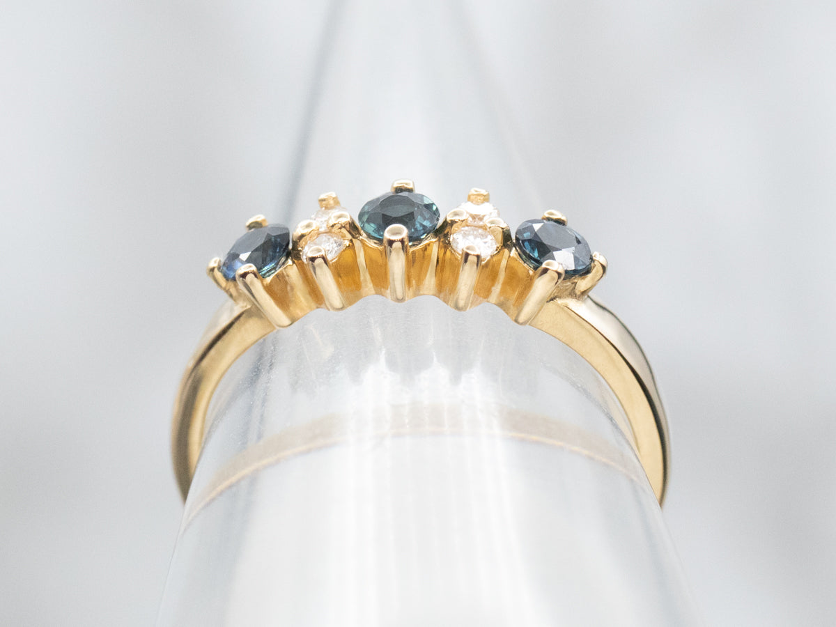 Modern Gold Sapphire and Diamond Band