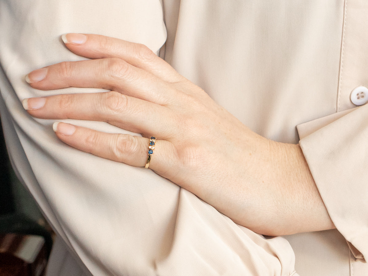 Modern Gold Sapphire and Diamond Band