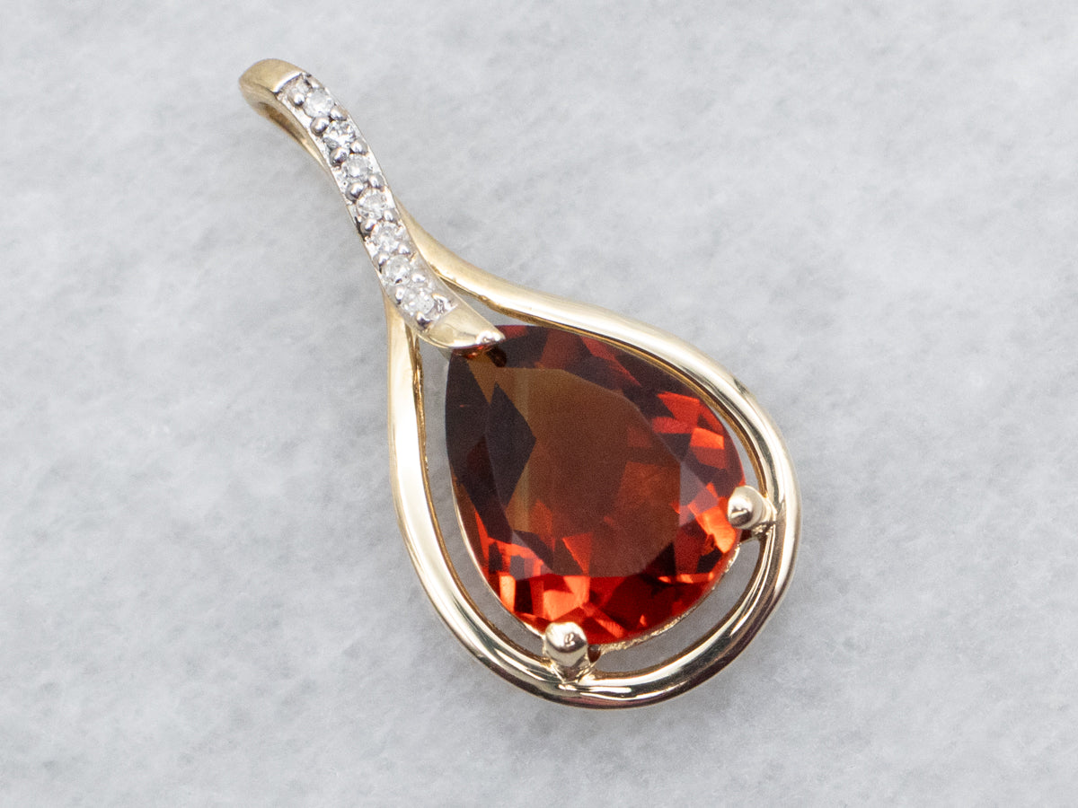 Pear Cut Citrine Pendant with Diamond Accents