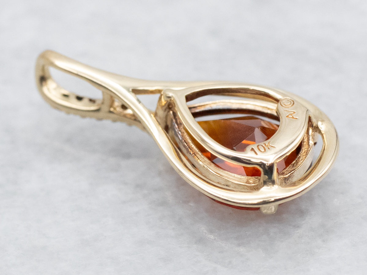 Pear Cut Citrine Pendant with Diamond Accents