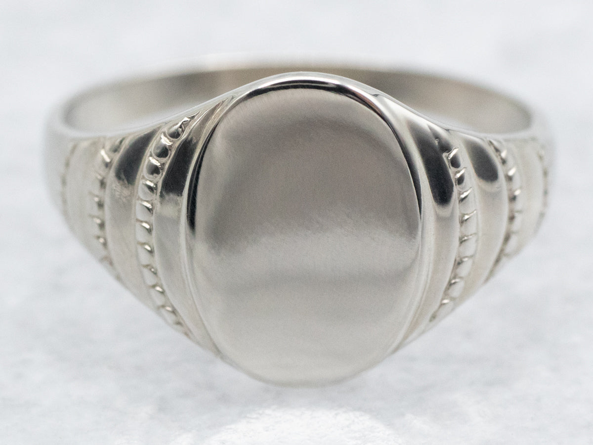 White Gold Oval Signet Ring