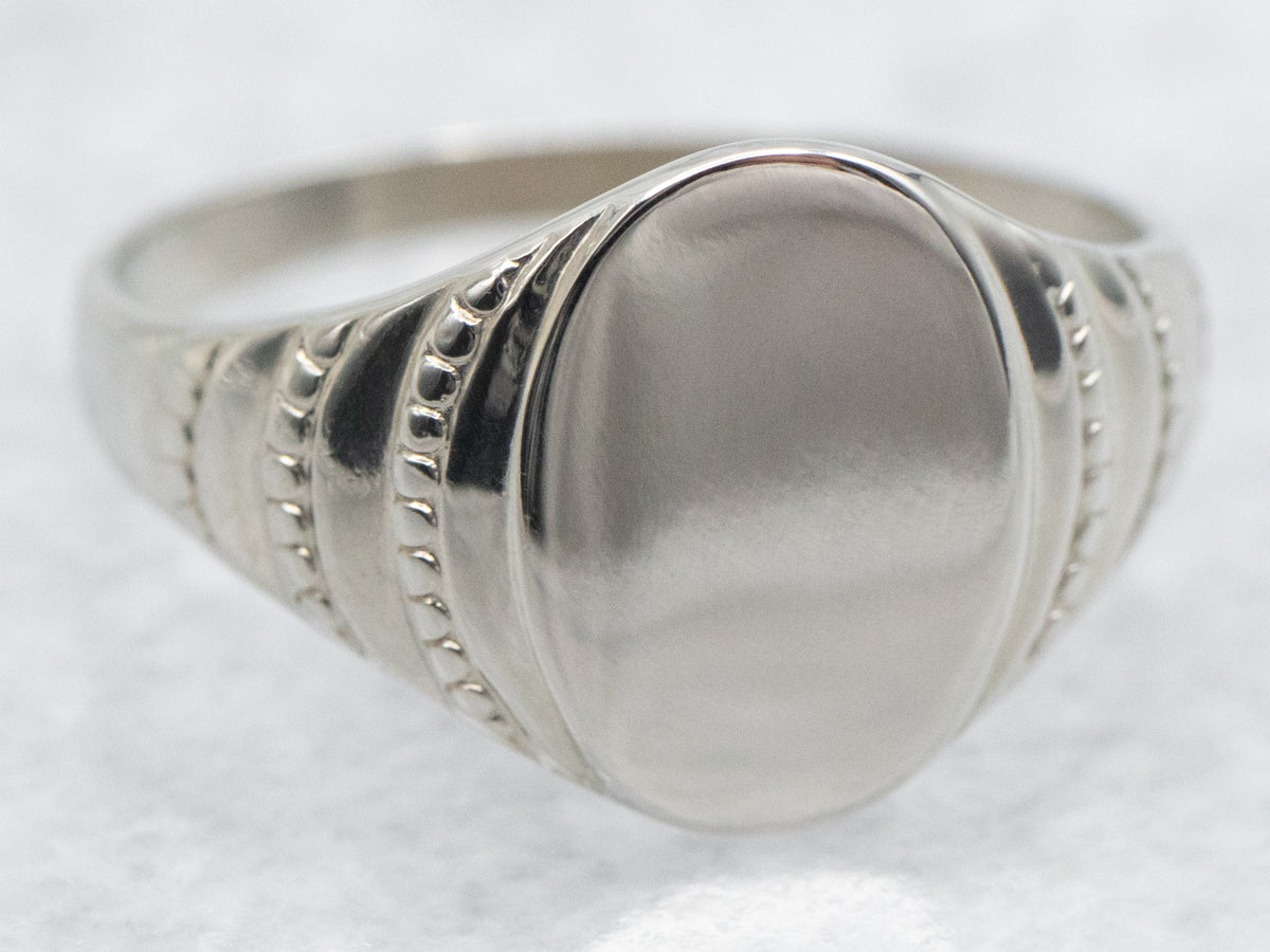 White Gold Oval Signet Ring