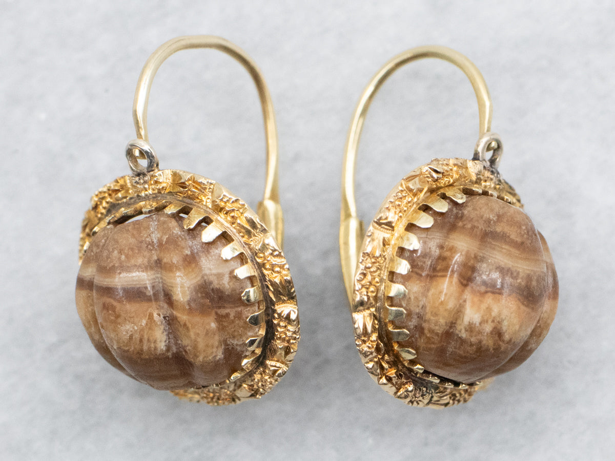 Earthy Brown Jasper and Gold Drop Earrings