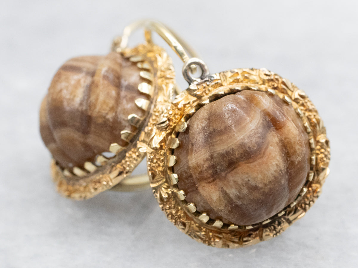 Earthy Brown Jasper and Gold Drop Earrings