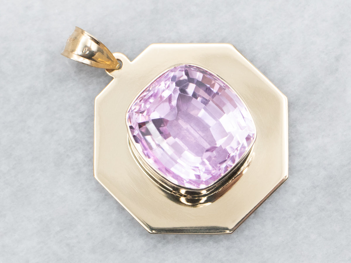 Modernist Gold Pink Kunzite Pendant